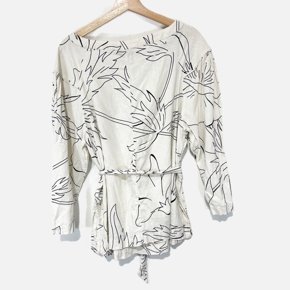 Banana Republic Linen Blend Tie-Waist Top Stone Washed Career Office Size XL - Picture 6 of 11